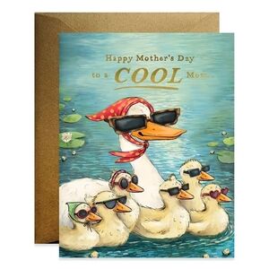 Mother's Day 'Cool Mom' Duck Family Greeting Card - Teal & Gold